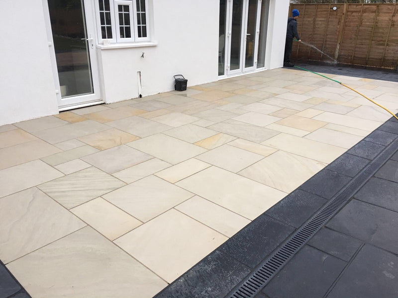 Dark Slate Gray Honed Mint Indian Sandstone Natural Calibrated Patio Paving Slabs Pack 15.5m2 22mm