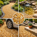 10mm Rhinegold Gravel Decorative Stone – Golden Quartz Shingle for Driveways, Paths & Garden Landscaping – Bulk & Maxi Bag Options