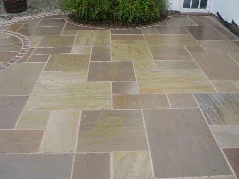 Light Slate Gray Raj Green Indian Sandstone Natural 22mm Calibrated Patio Paving Slabs Pack 15.5m2