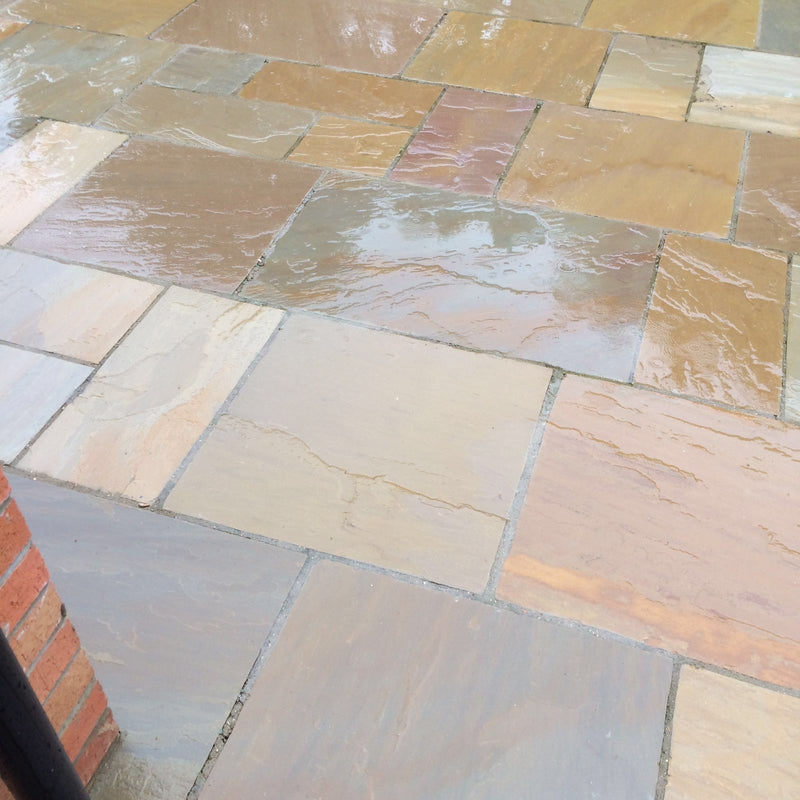 Gray Rippon Buff Indian Sandstone Natural 22mm Calibrated Patio Paving Slabs Pack 15.5m2